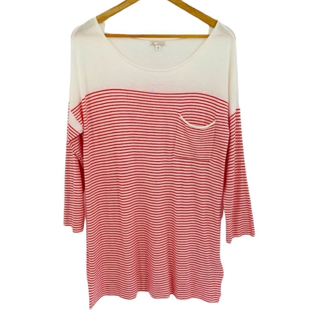 Gap slouchy red and cream stripe pocket sweater size large